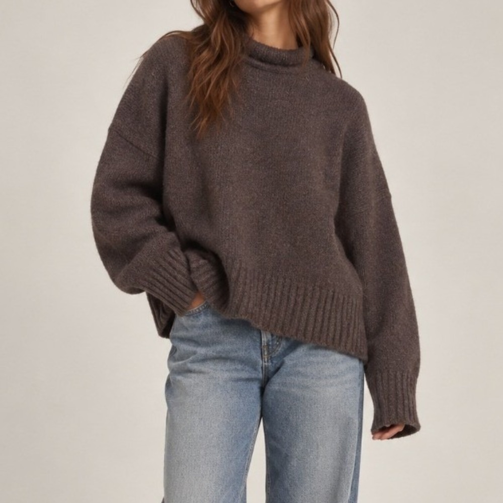 Madewell Sweater Alpaca Wool Blend Mock Neck 2X Brown Knit Academia Earthy Boho